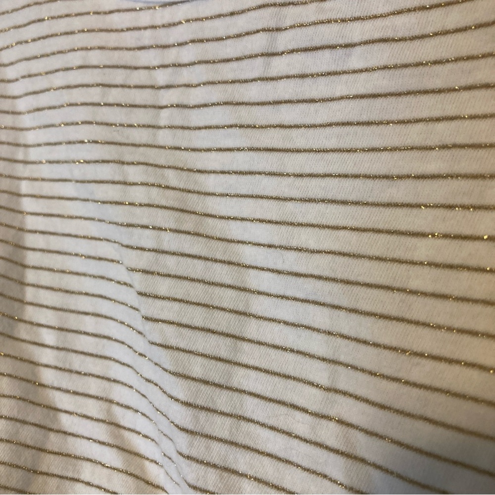 Liz Claiborne White Cap Sleeve Tee with Metallic Gold Stripes & Button Accents - Picture 7 of 11